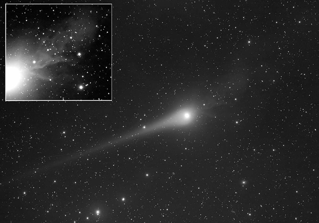  Комета Лулинь (во врезке – кома кометы, видна структура хвоста)